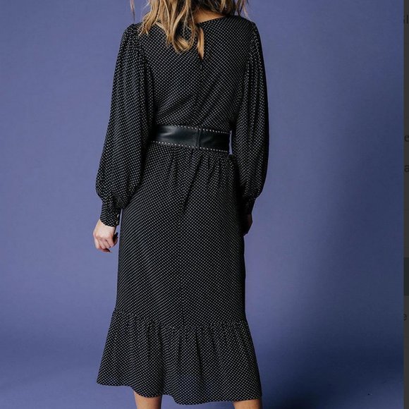 Clad + Cloth Black Polka Dot Midi Dress (NWT) - Picture 2 of 3